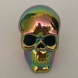 Ceramic Chrome Skull Gold Rainbow Pink Blue Purple Witch Halloween Decor New